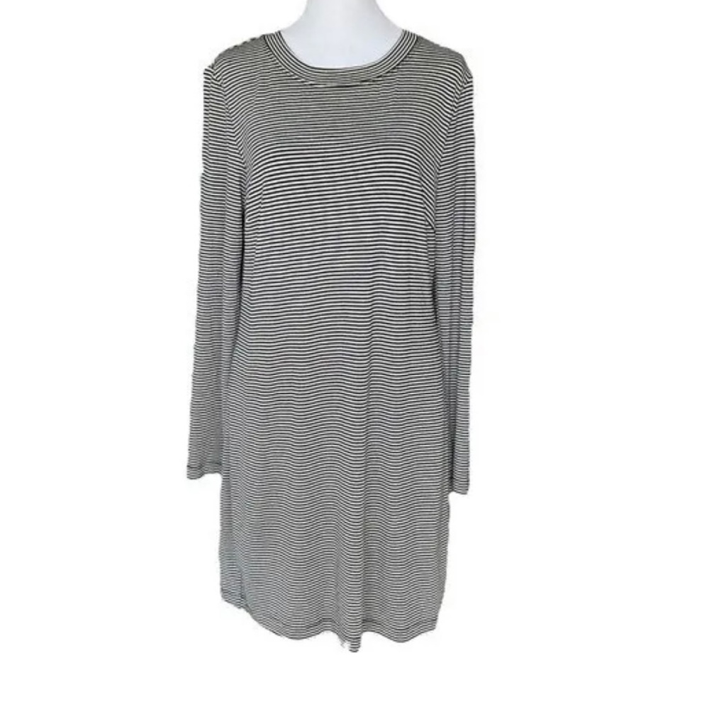 Trina Turk Black & White Striped Long Sleeve Lined T-Shirt Dress‎ Size Small